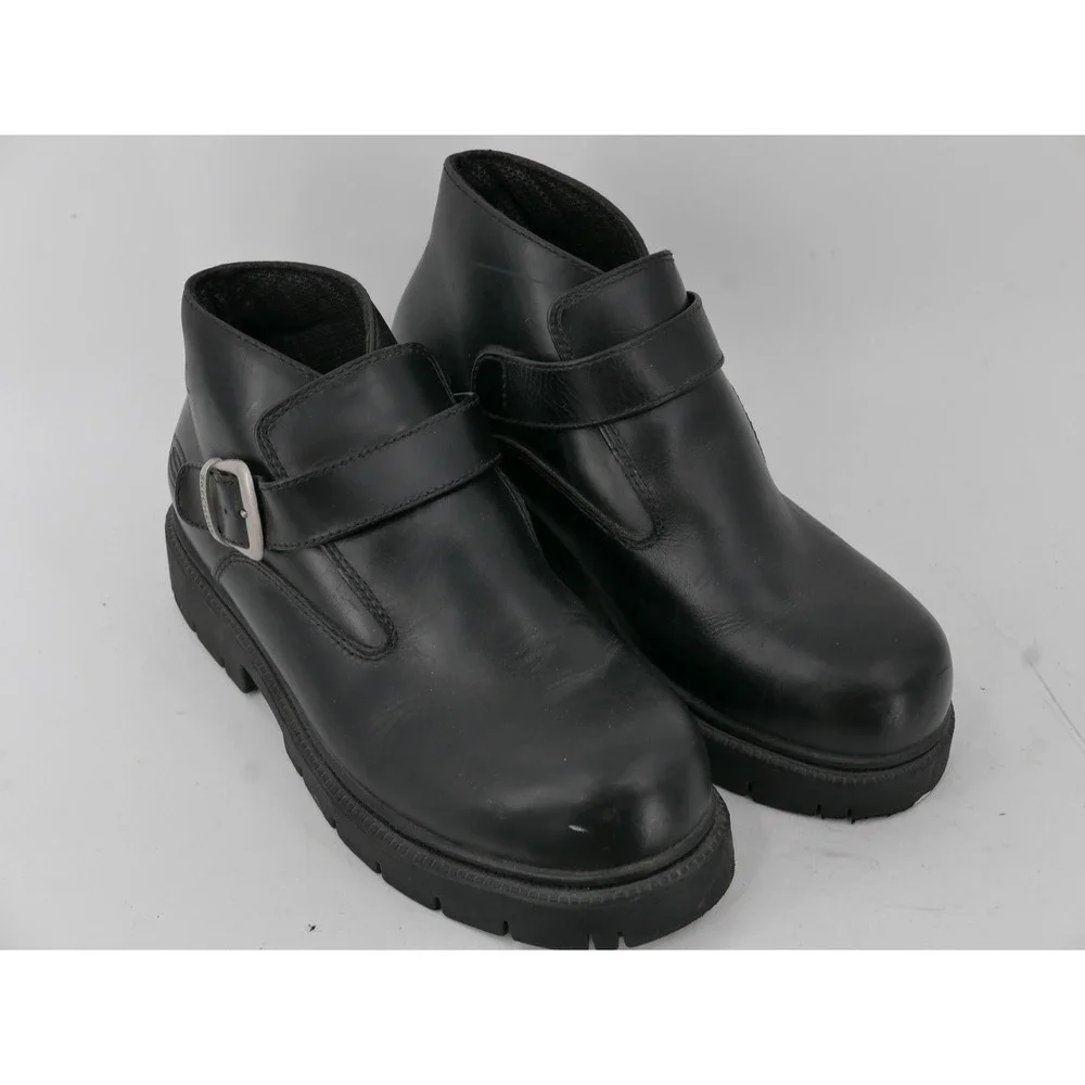 Vtg Skechers Y2K Chunky Grunge SN6909 Boots Black Leather Buckle Men's Size 12